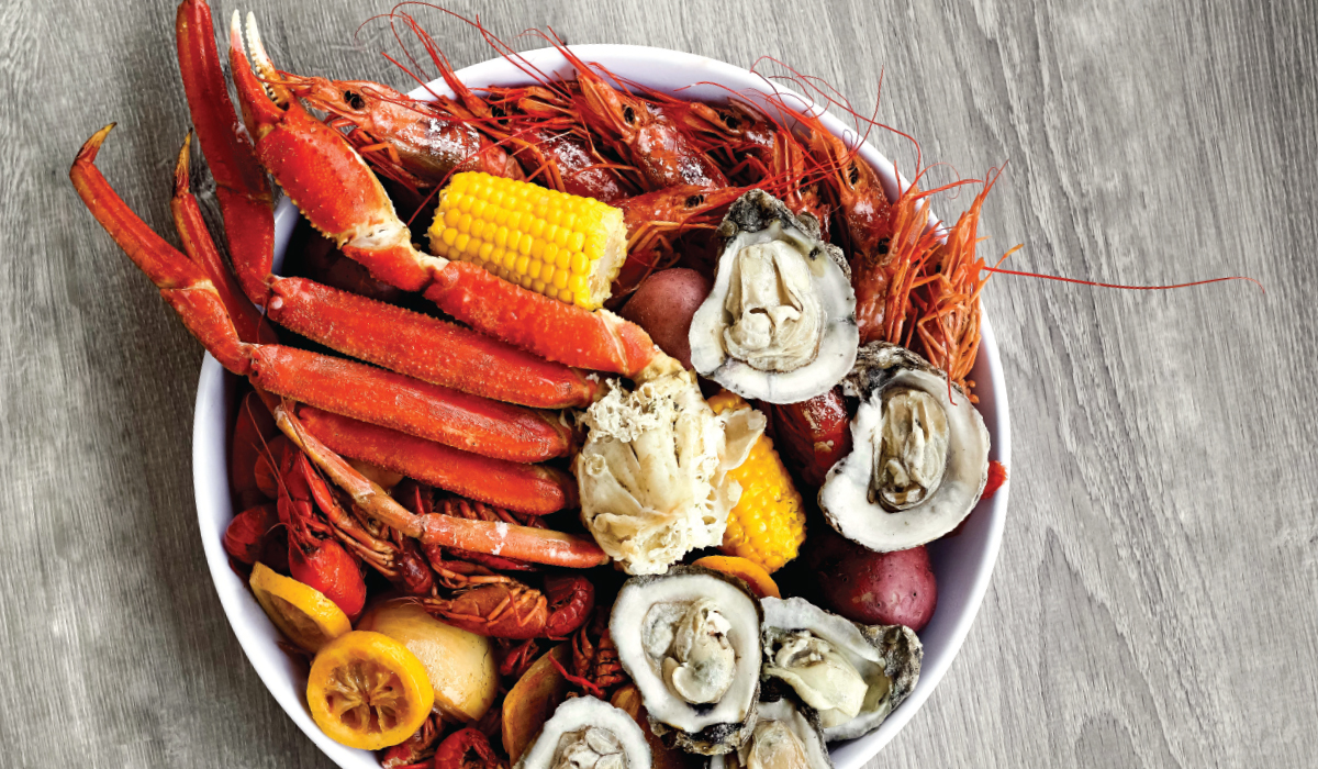 A Steamer Platter Features Gulf Shrimp, A Clab Cluster, Oysters, Mussels, And Hot Boiled Crawfish With Corn