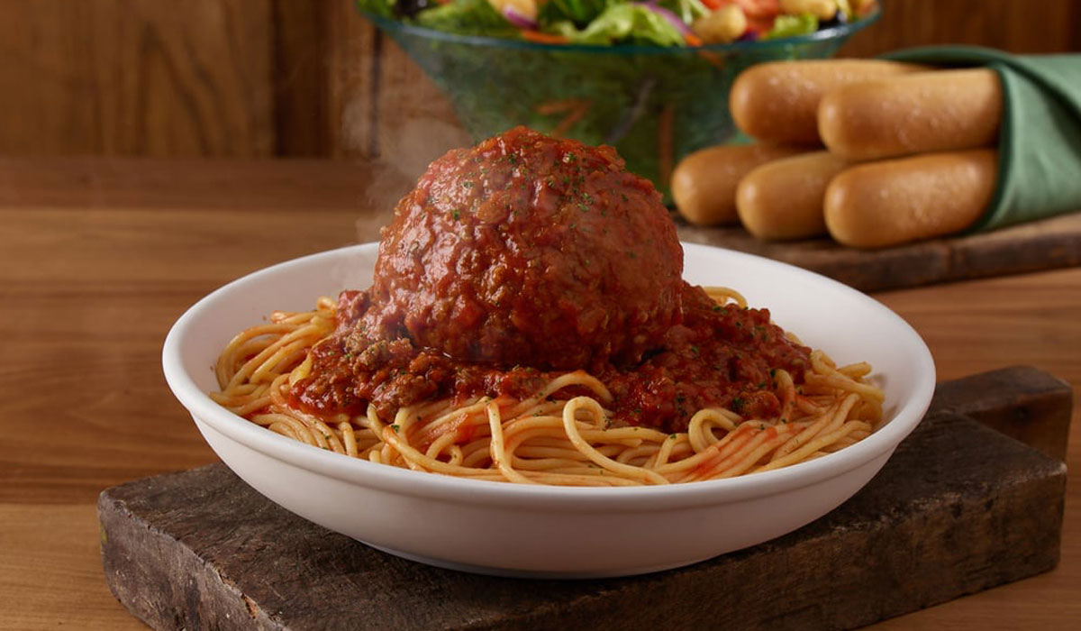 A 12 Ounce Giant Meatball With Spaghetti At Olive Garden