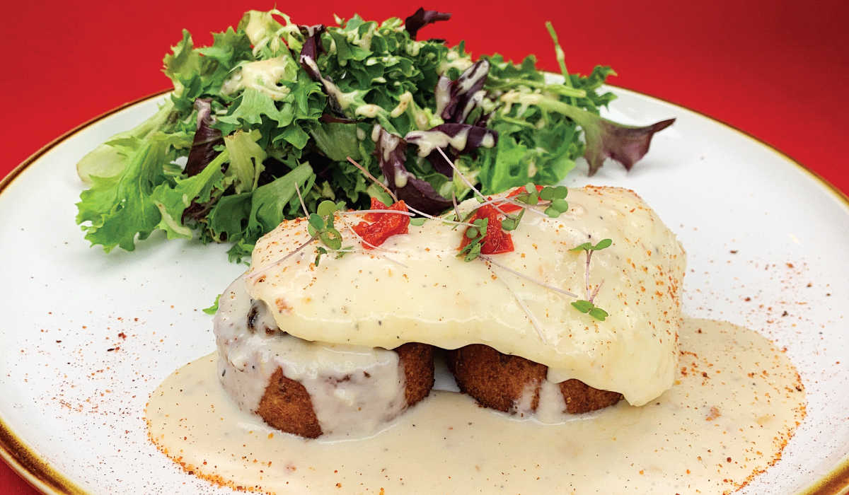 AT Superchefs, The Eggs Benedict Is Anchored By A Pair Of Deep Fried Cheese Grit Cakes
