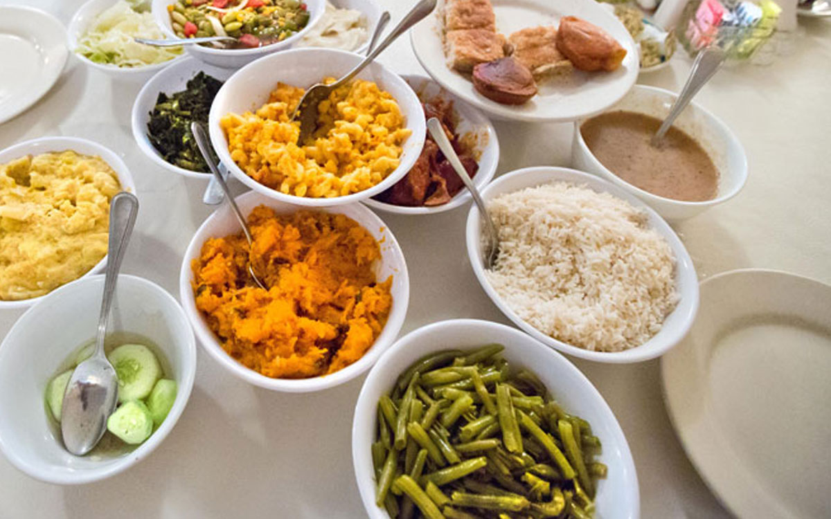 A Spread Of Southern Food Favorites At Mrs. Wilkes Dining Room In Savannah, Georgia