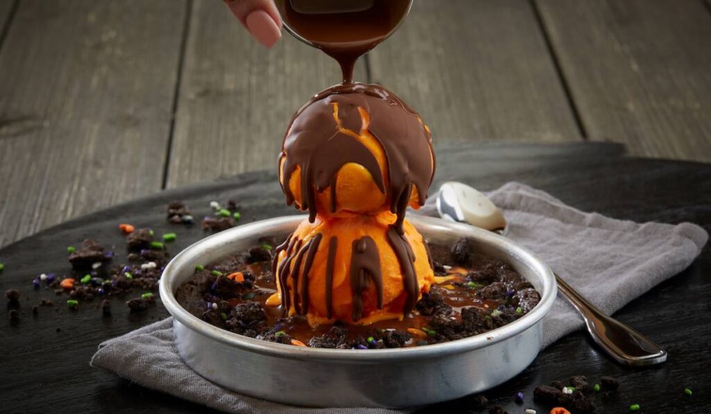 <p>The Spooky Pizookie is available beginning September 28 and made of a darker-than-night Cookies ’N’ Cream cookie topped with Oreo crumbs and ghoulish Halloween sprinkles. </p>