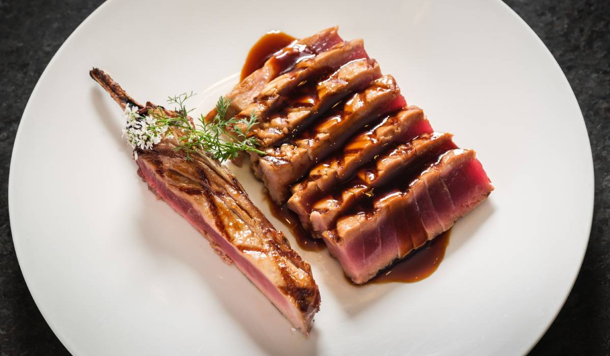 Lakeside's Dry Aged Big Eye Tuna Chop Plating.