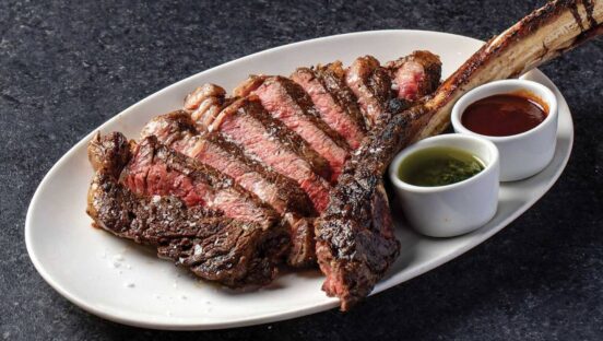 STK Steakhouse tomahawk sliced.