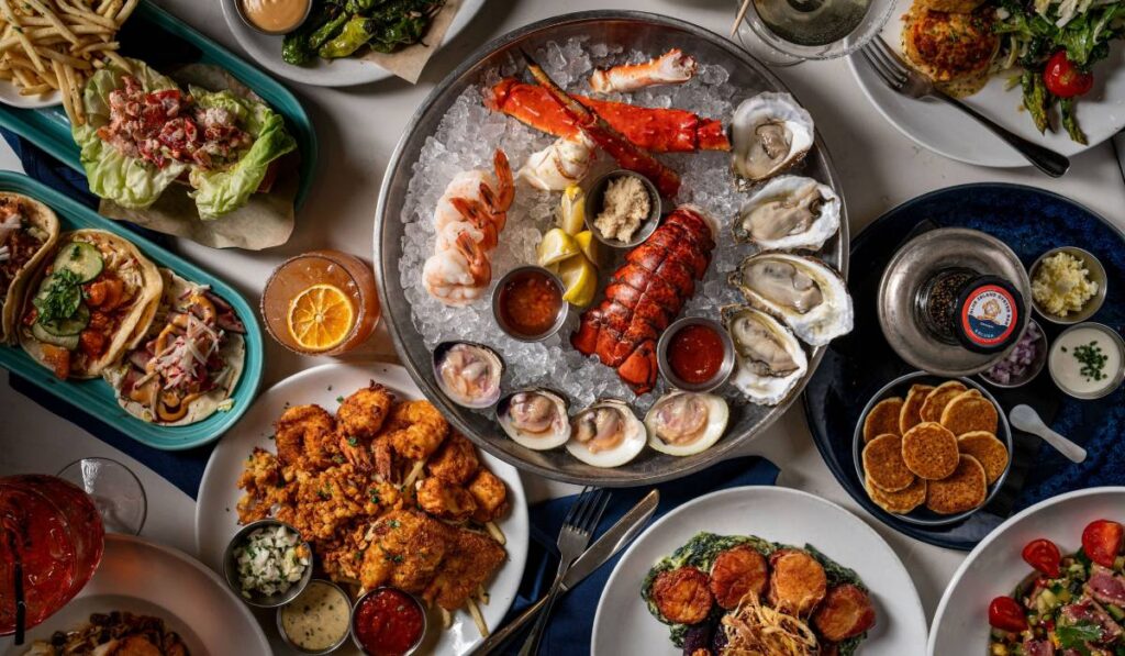 Blue Island Oyster Bar food spread.