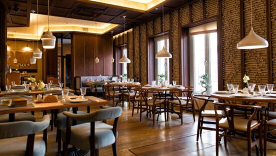Inside of a restaurant.