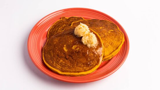 Pumpkin Pancakes with Cinnamon Sugar Butter from The Flying Biscuit Café.